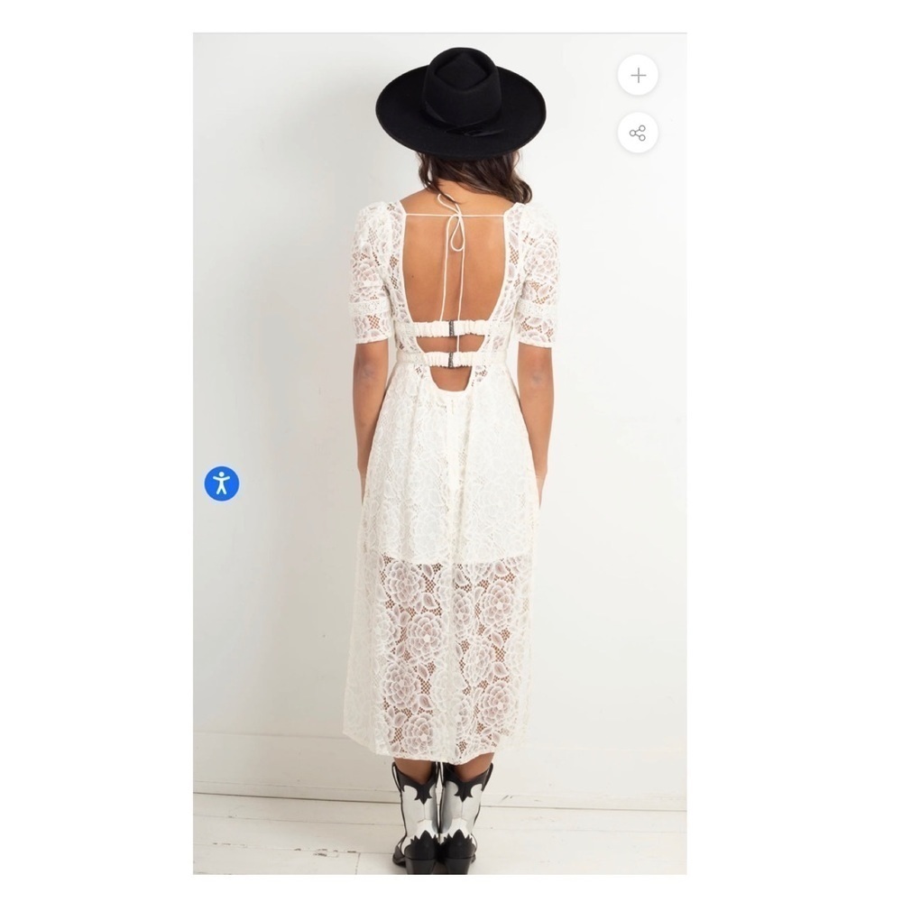 For Love & Lemons White Lace Midi Dress Open Back Bridal S NWT - Picture 9 of 15